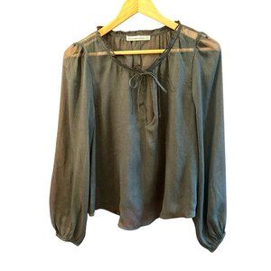 Abercrombie & Fitch Womens Green Black Polka Dot Sheer Long Sleeve Blouse Sz M